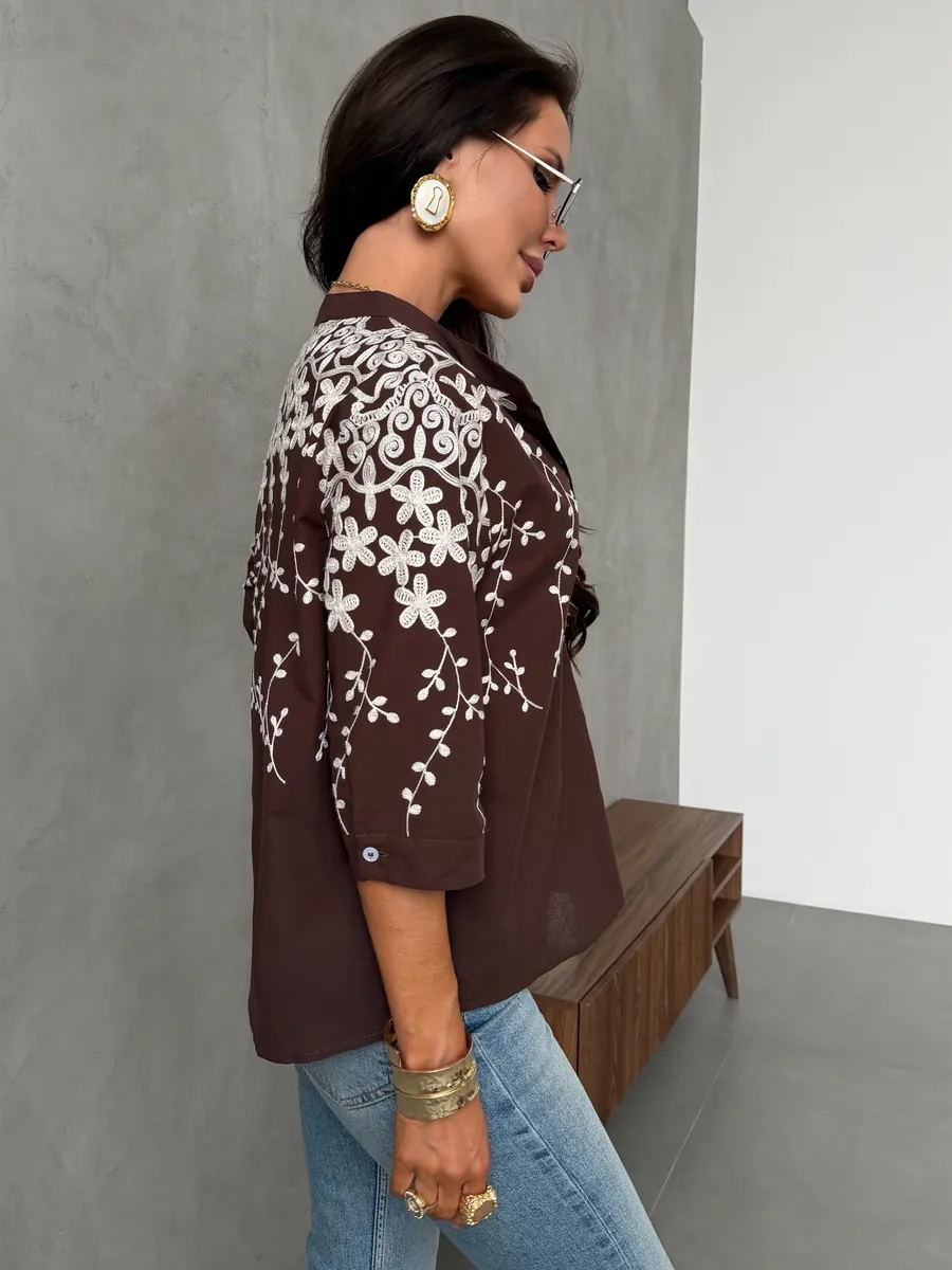 Блузка рубашка нарядная летняя с вышивкой