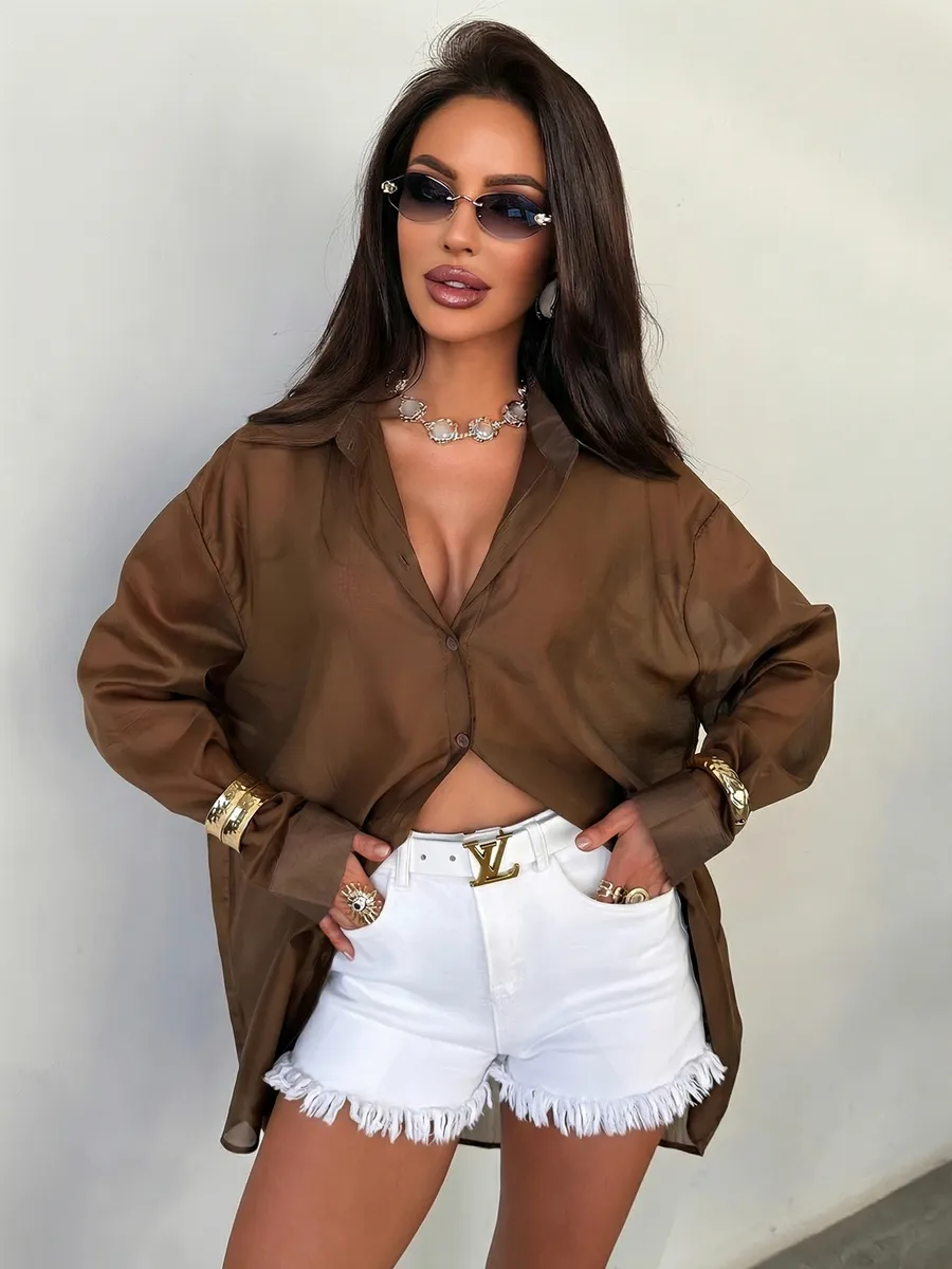 Нарядная рубашка оверсайз удлиненная летняя