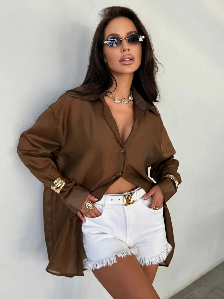 Нарядная рубашка оверсайз удлиненная летняя