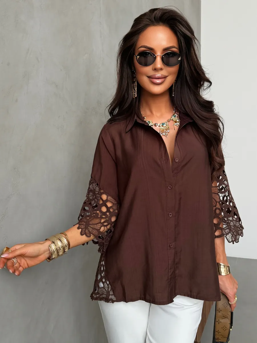 Блузка нарядная праздничная с ажурными рукавами