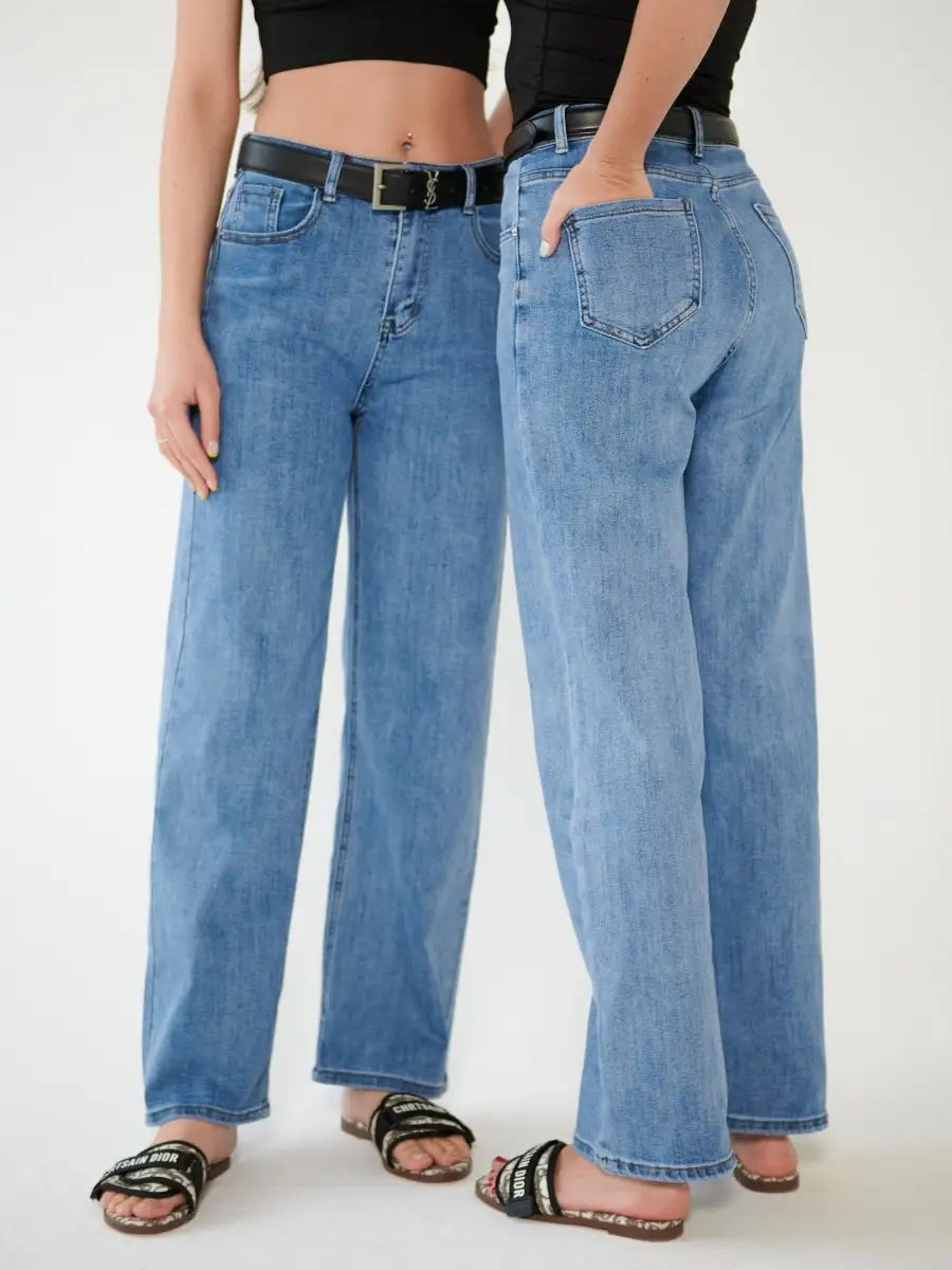 Джинсы женские трубы прямые широкие