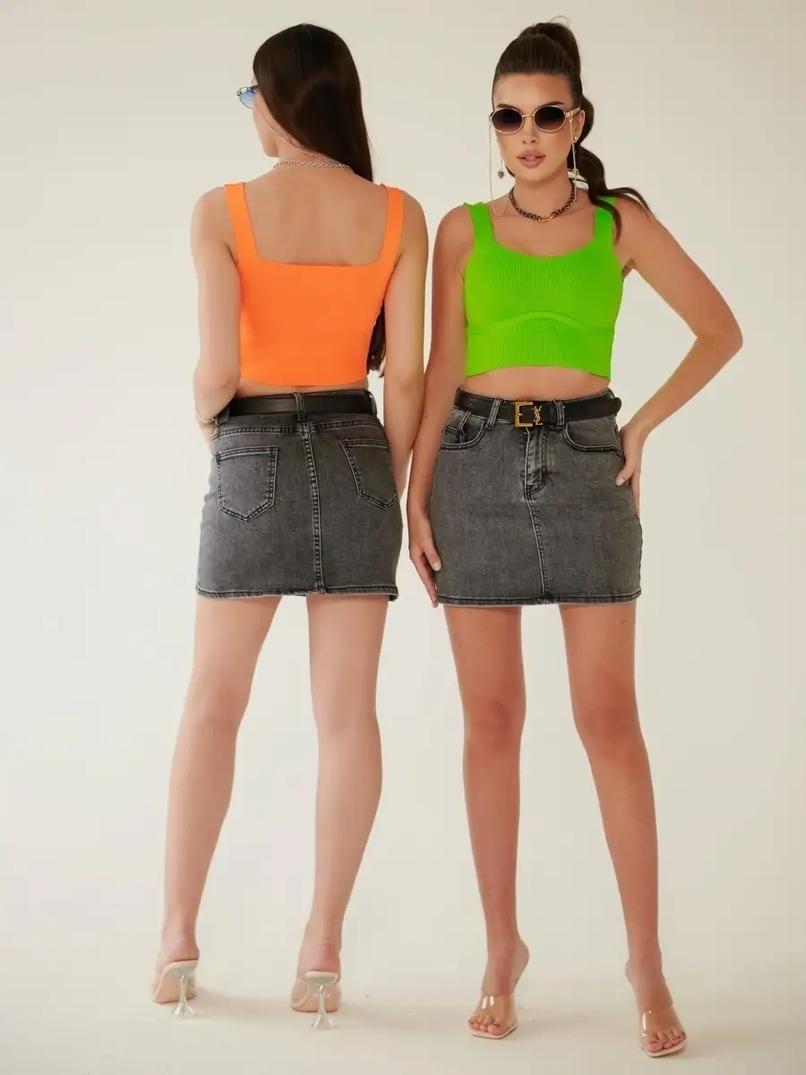 Серая юбка женская джинсовая карандаш мини