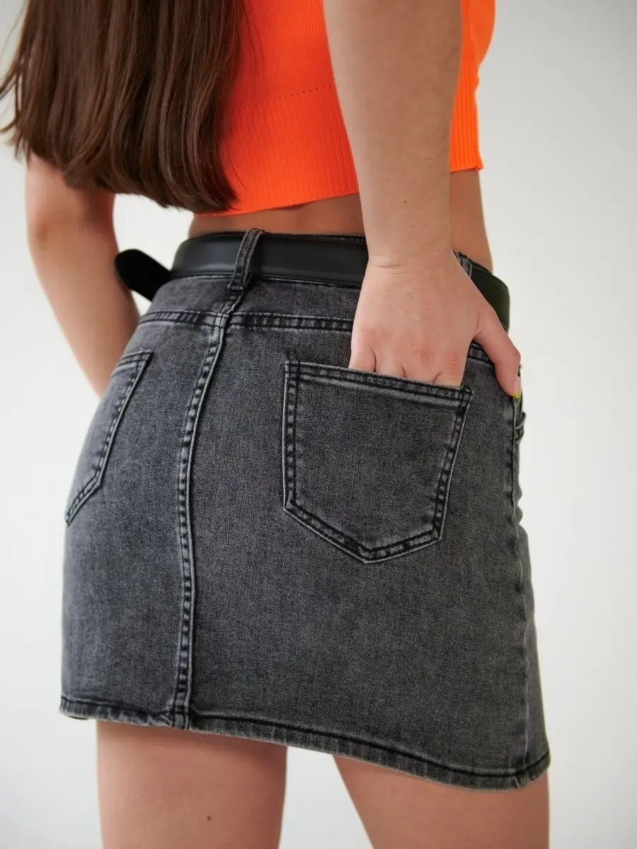 Серая юбка женская джинсовая карандаш мини