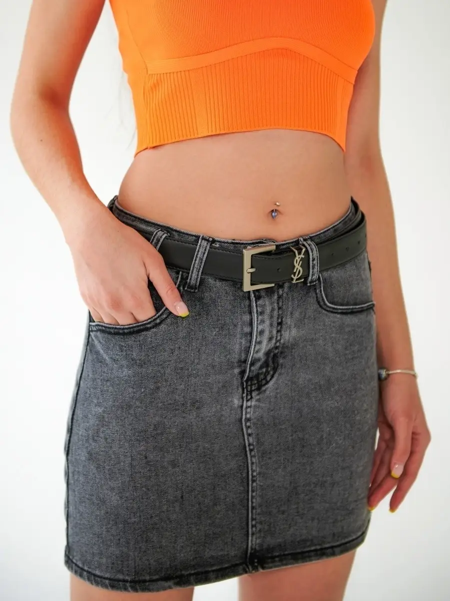 Серая юбка женская джинсовая карандаш мини