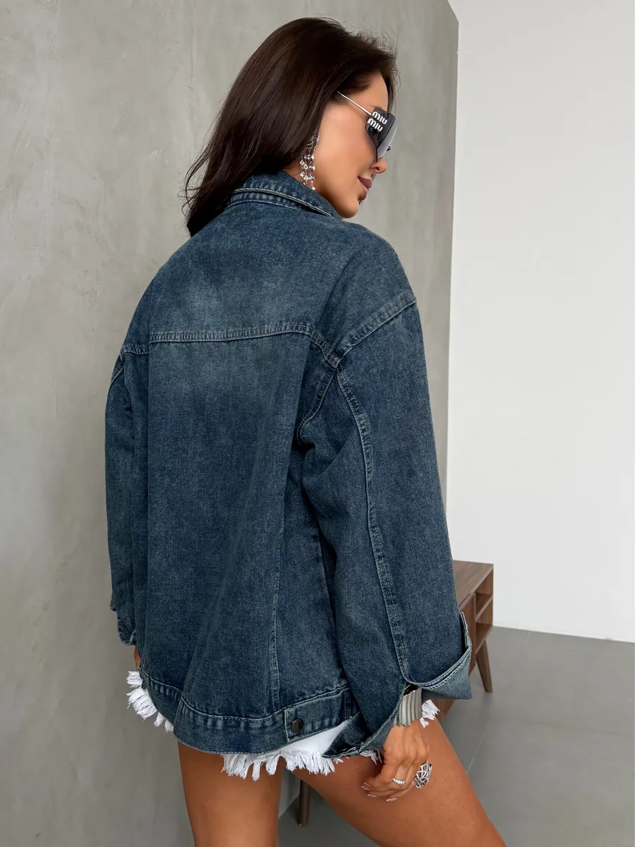 Синяя джинсовая куртка рубашка весенняя