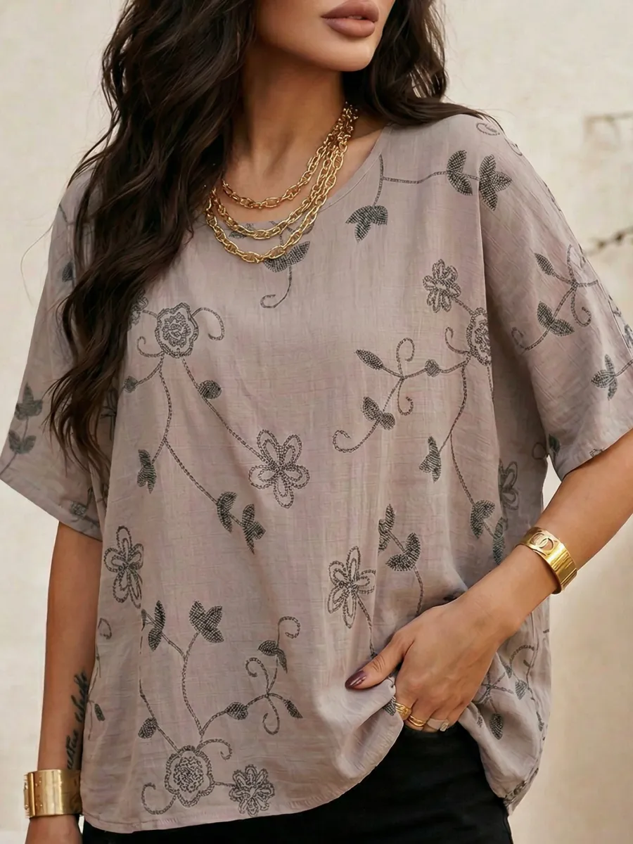 Капучино летняя нарядная блузка больших размеров с цветочным принтом