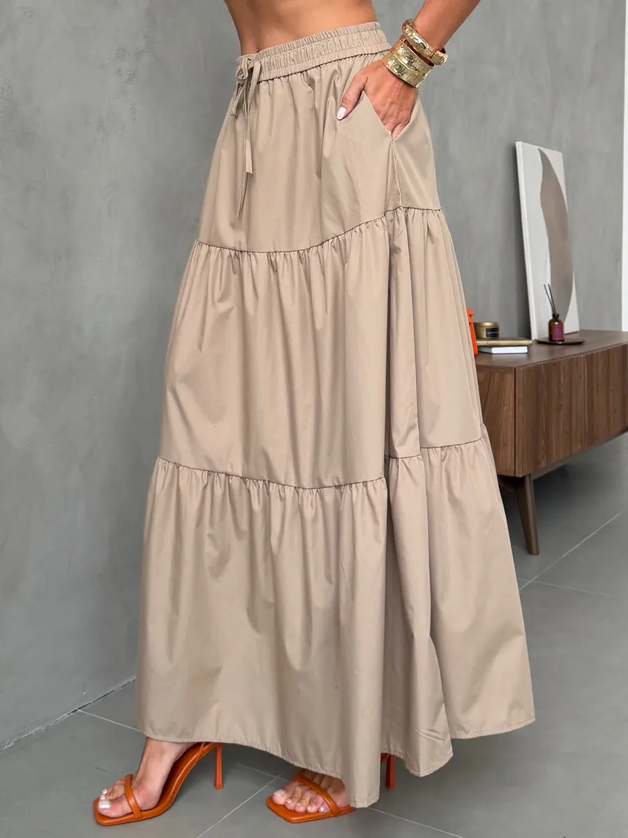 Темно-бежевая длинная летняя юбка макси