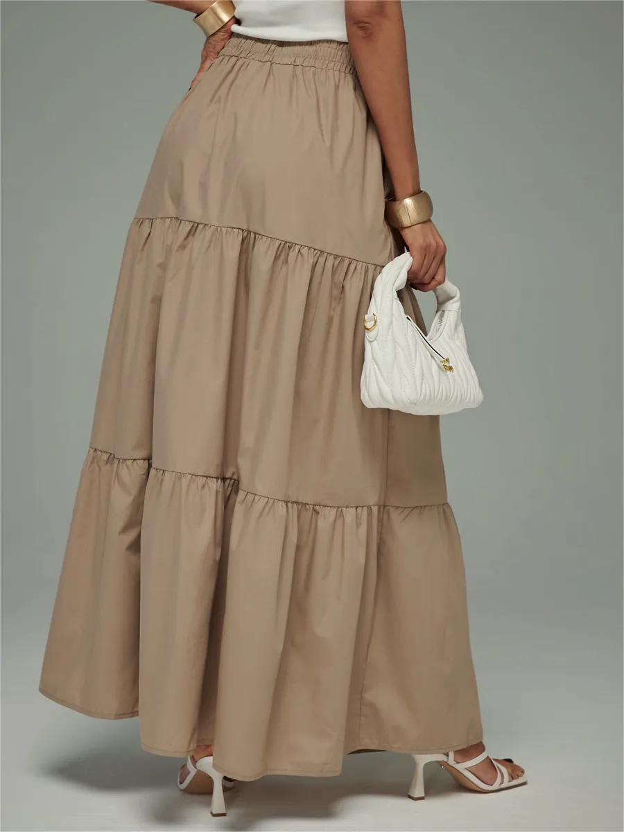 Темно-бежевая длинная летняя юбка макси
