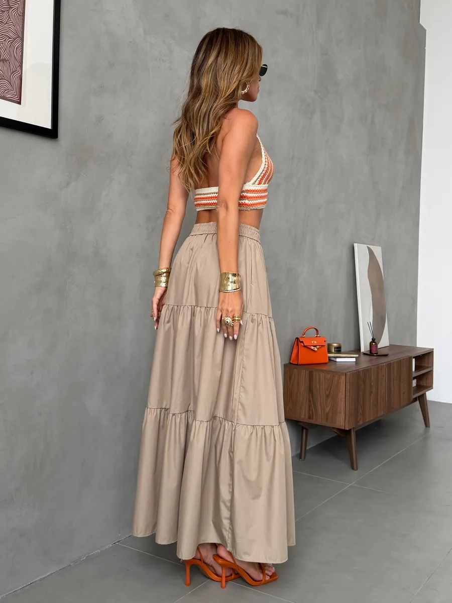 Темно-бежевая длинная летняя юбка макси