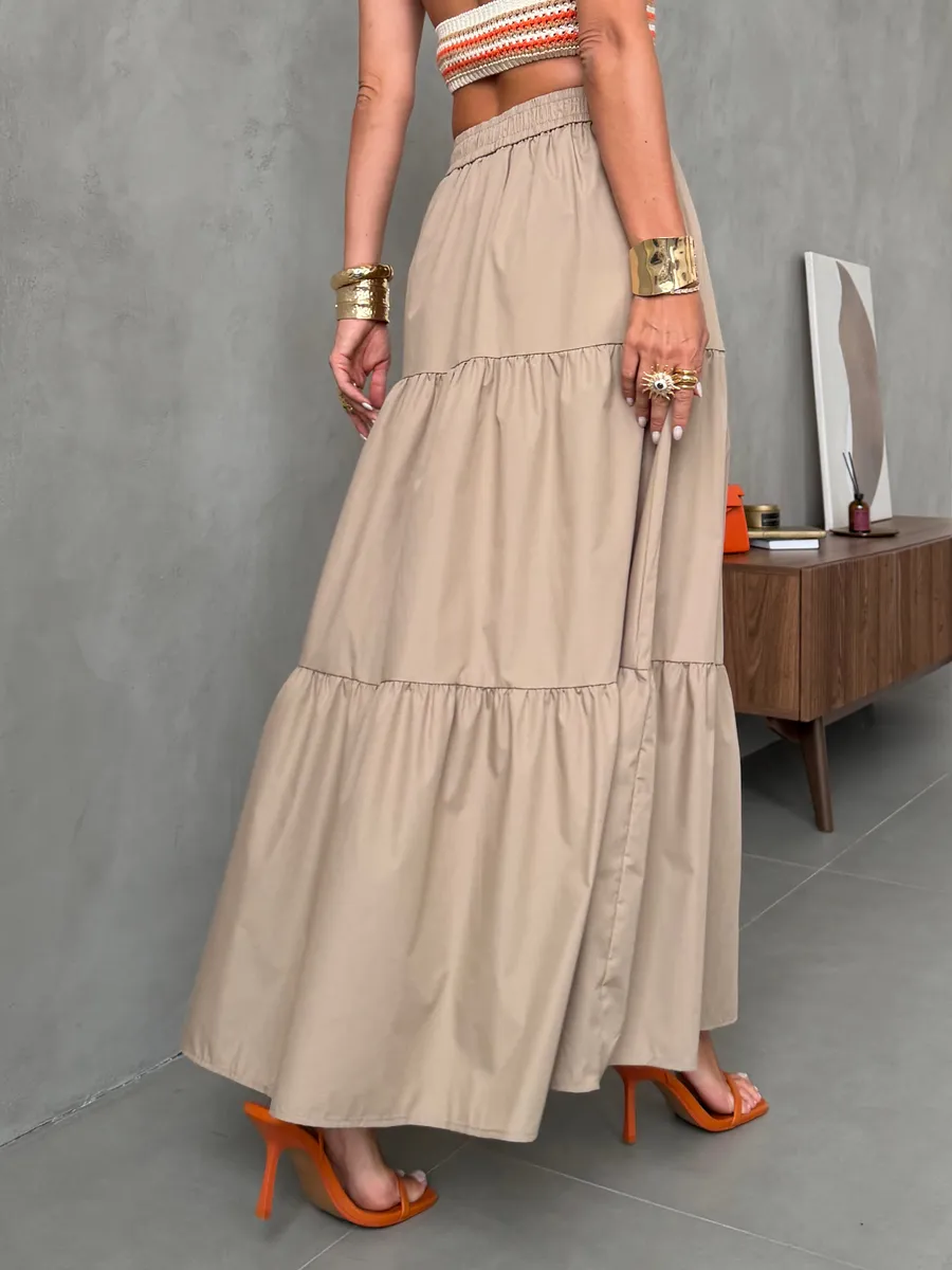 Темно-бежевая длинная летняя юбка макси