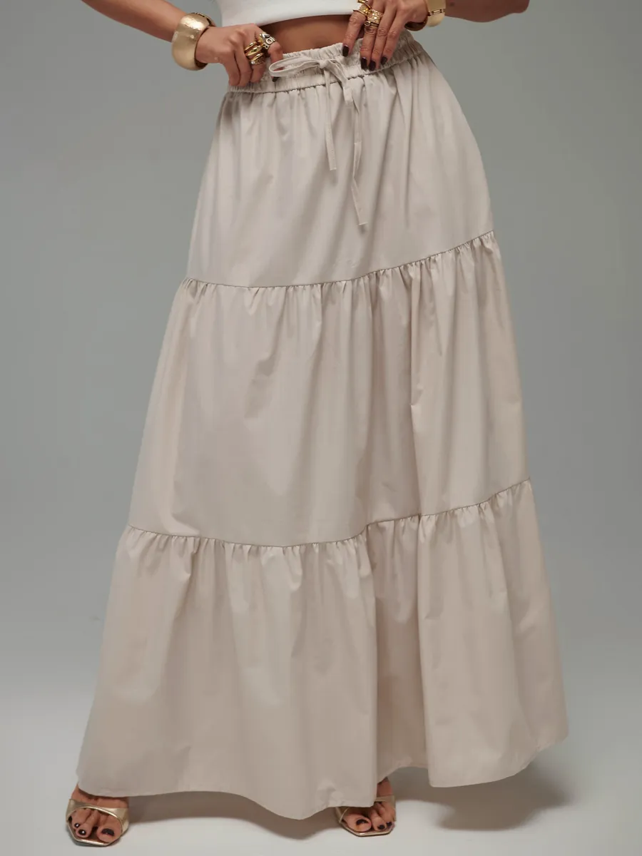 Бежевая длинная летняя юбка макси