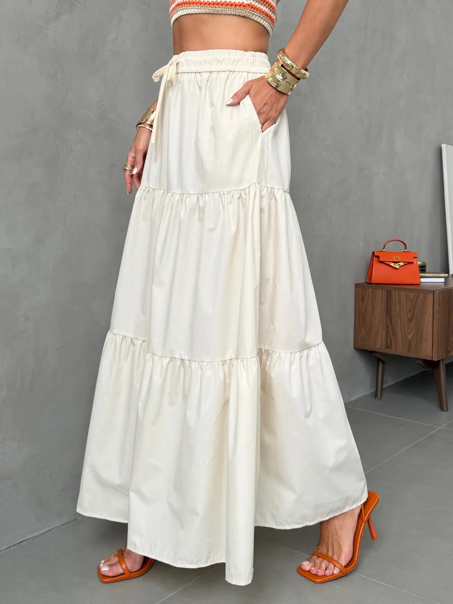 Бежевая длинная летняя юбка макси