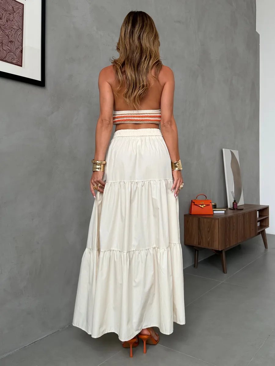 Бежевая длинная летняя юбка макси