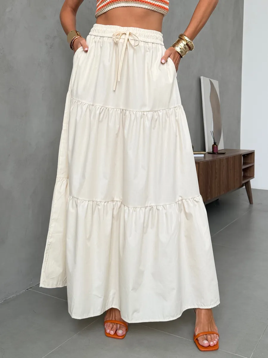 Бежевая длинная летняя юбка макси