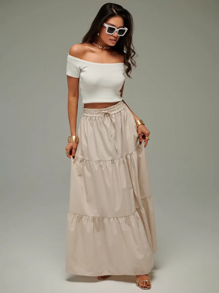Бежевая длинная летняя юбка макси