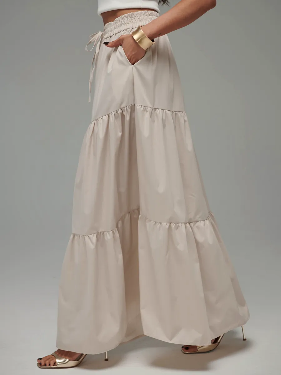 Бежевая длинная летняя юбка макси