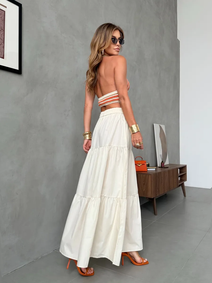 Бежевая длинная летняя юбка макси