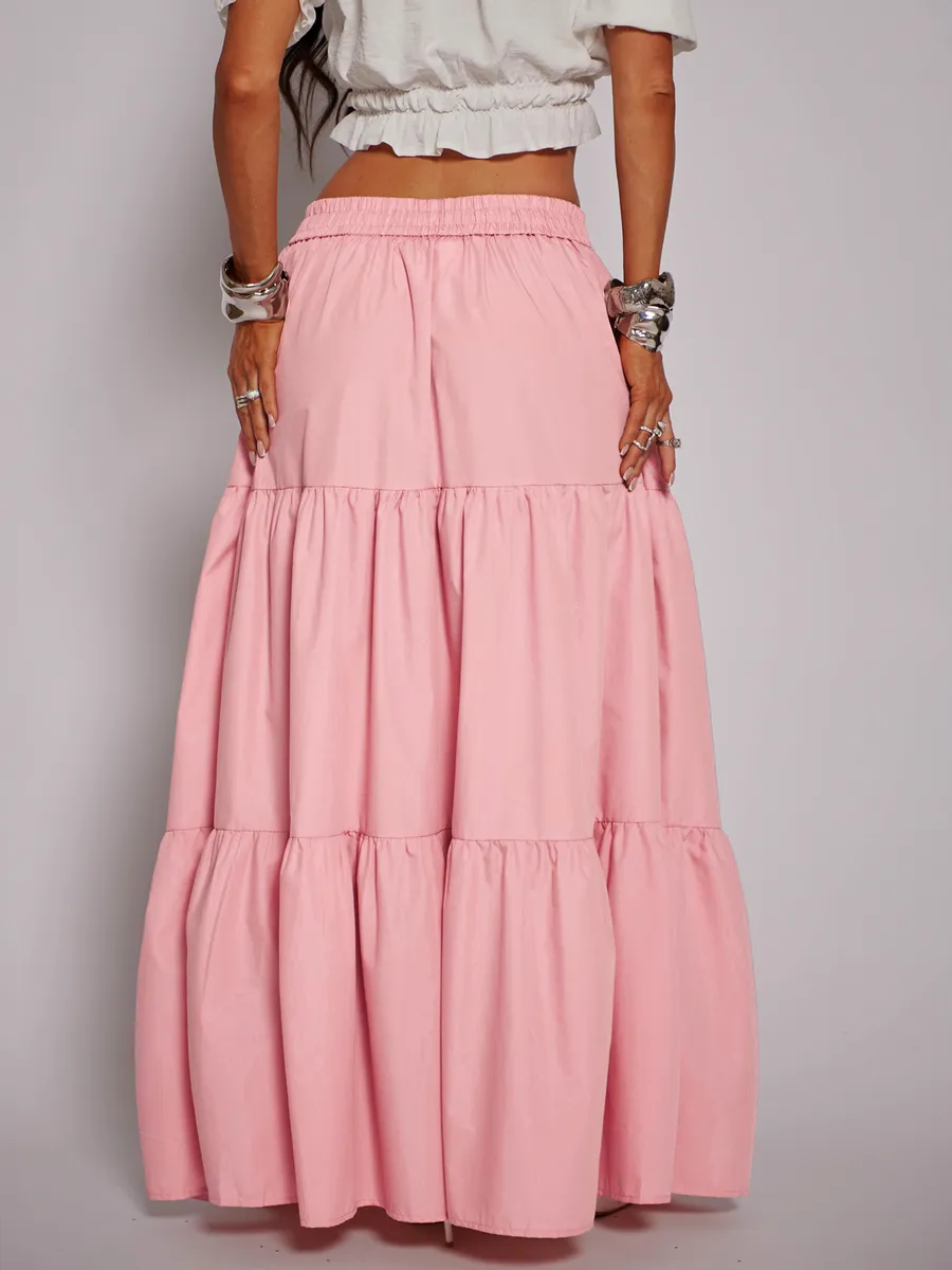 Пудровая длинная летняя юбка макси