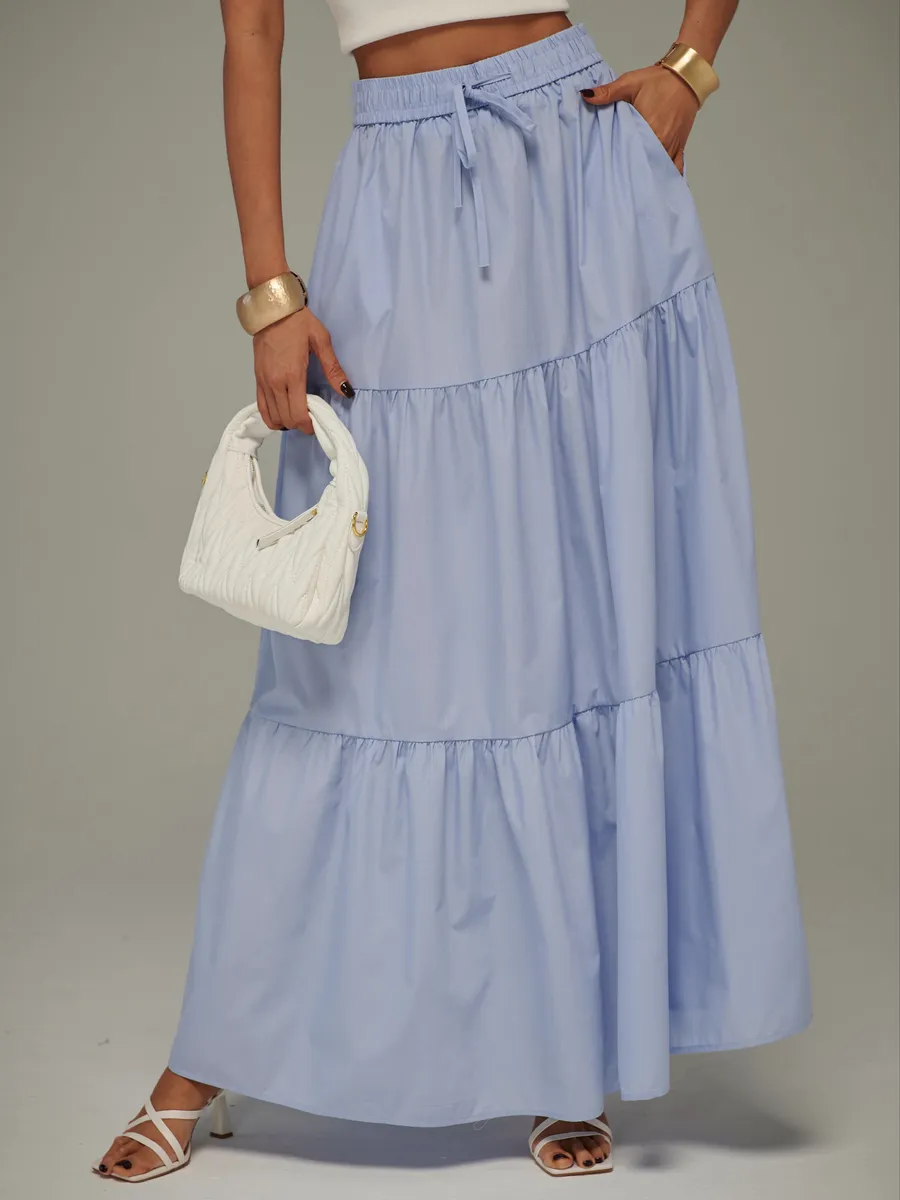 Голубая длинная летняя юбка макси