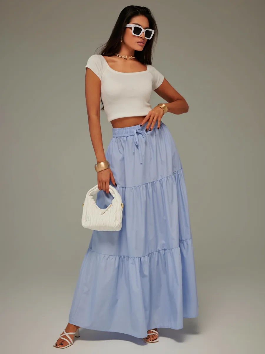 Голубая длинная летняя юбка макси