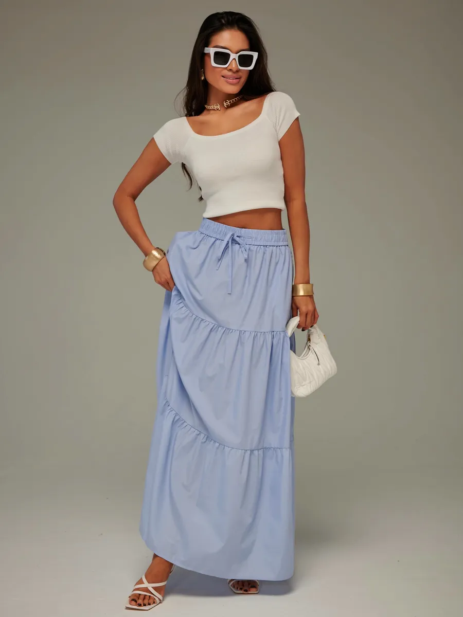 Голубая длинная летняя юбка макси