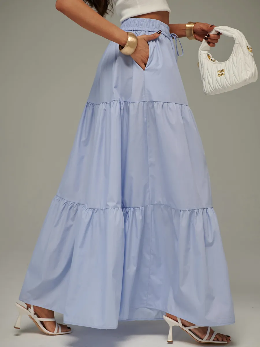 Голубая длинная летняя юбка макси