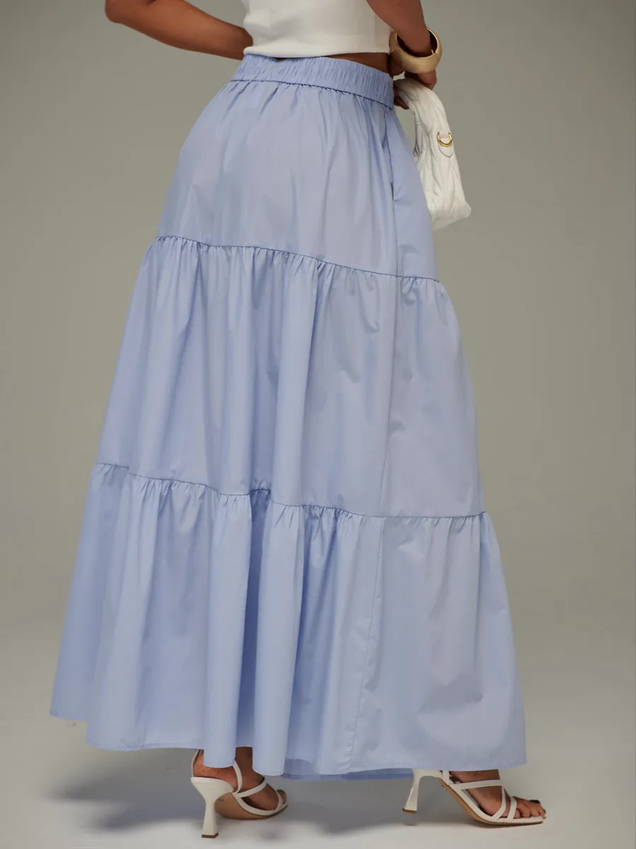 Голубая длинная летняя юбка макси