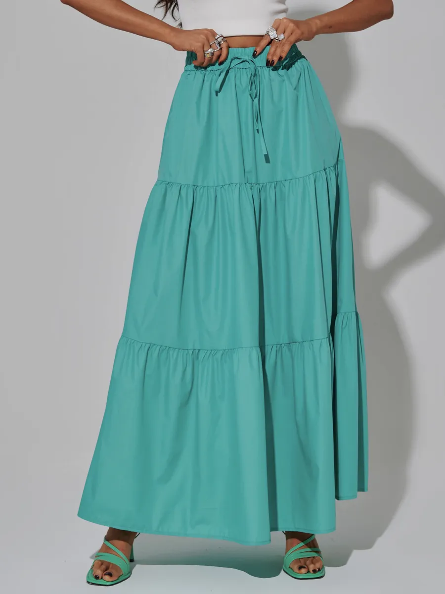 Бирюзовая длинная летняя юбка макси