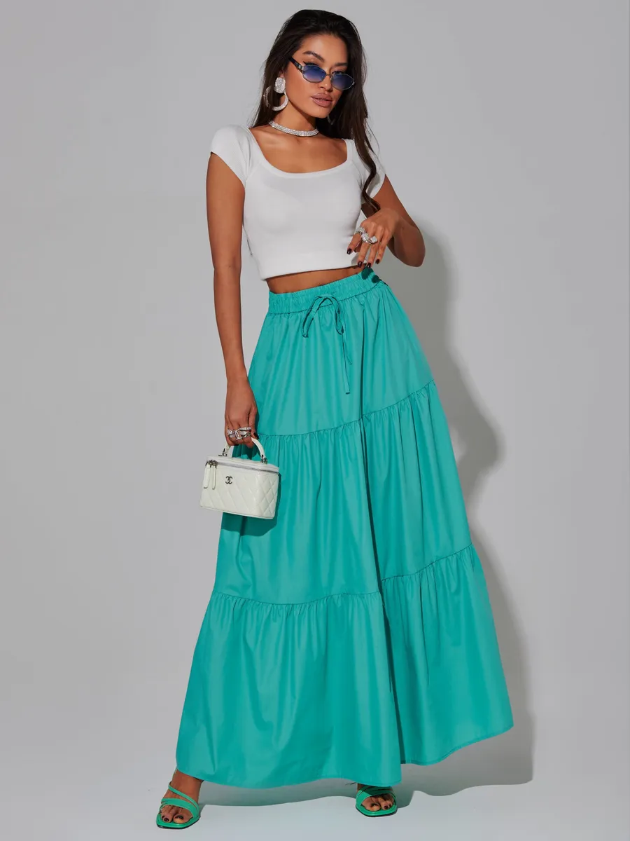 Бирюзовая длинная летняя юбка макси