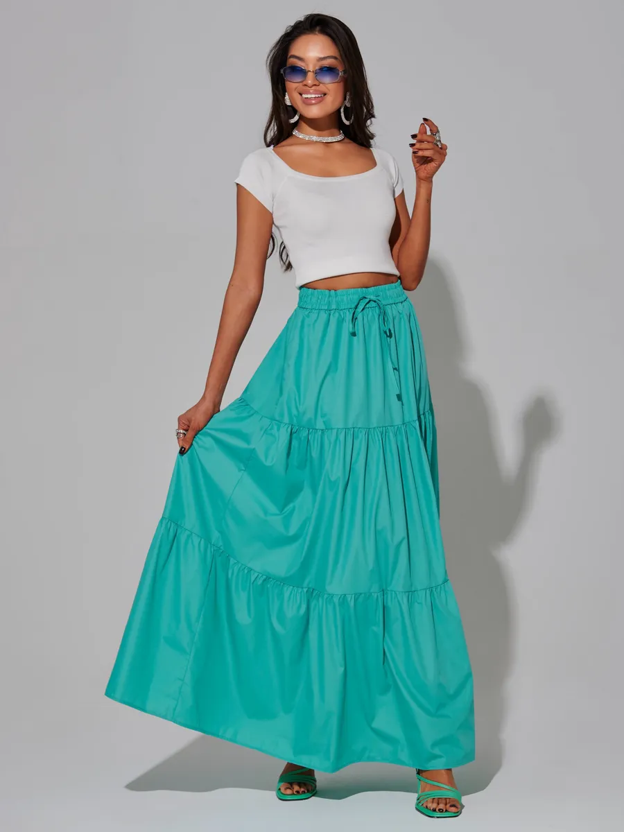 Бирюзовая длинная летняя юбка макси