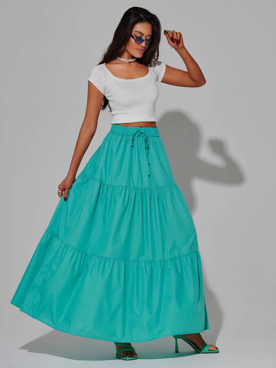 Бирюзовая длинная летняя юбка макси
