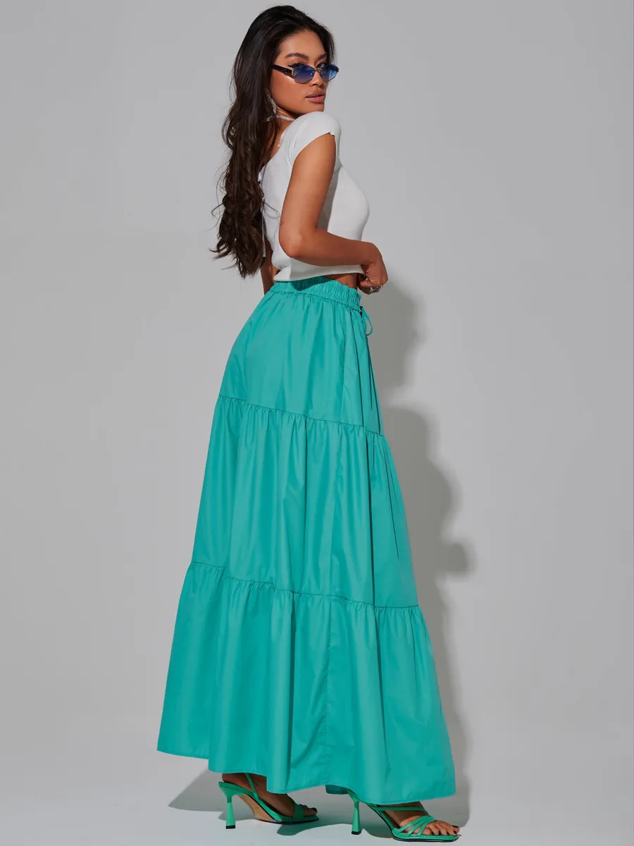 Бирюзовая длинная летняя юбка макси