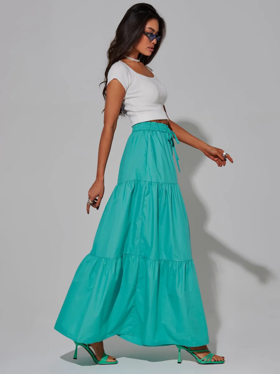 Бирюзовая длинная летняя юбка макси