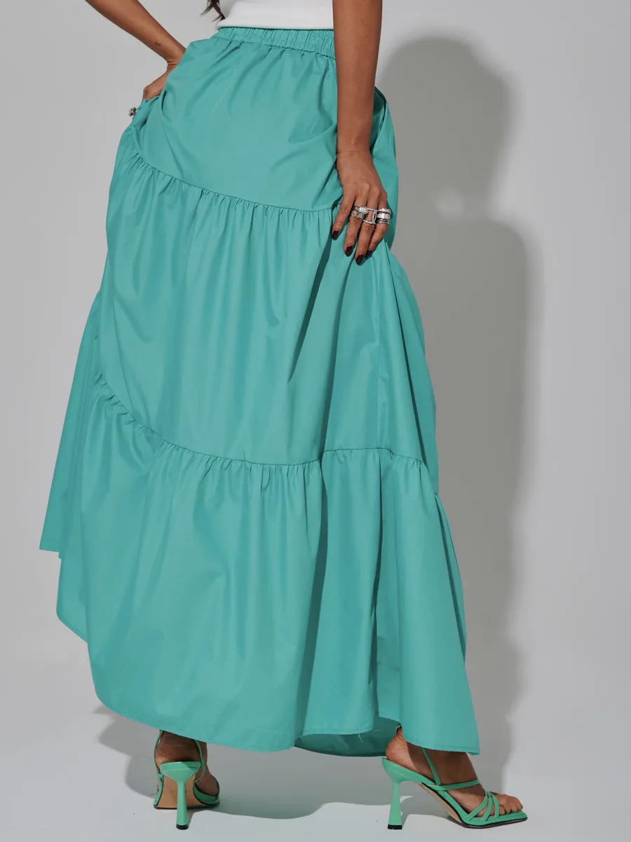 Бирюзовая длинная летняя юбка макси