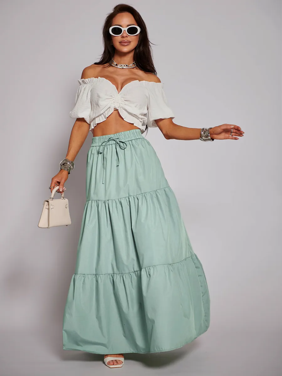 Мятная длинная летняя юбка макси