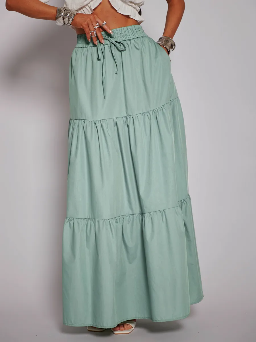 Мятная длинная летняя юбка макси