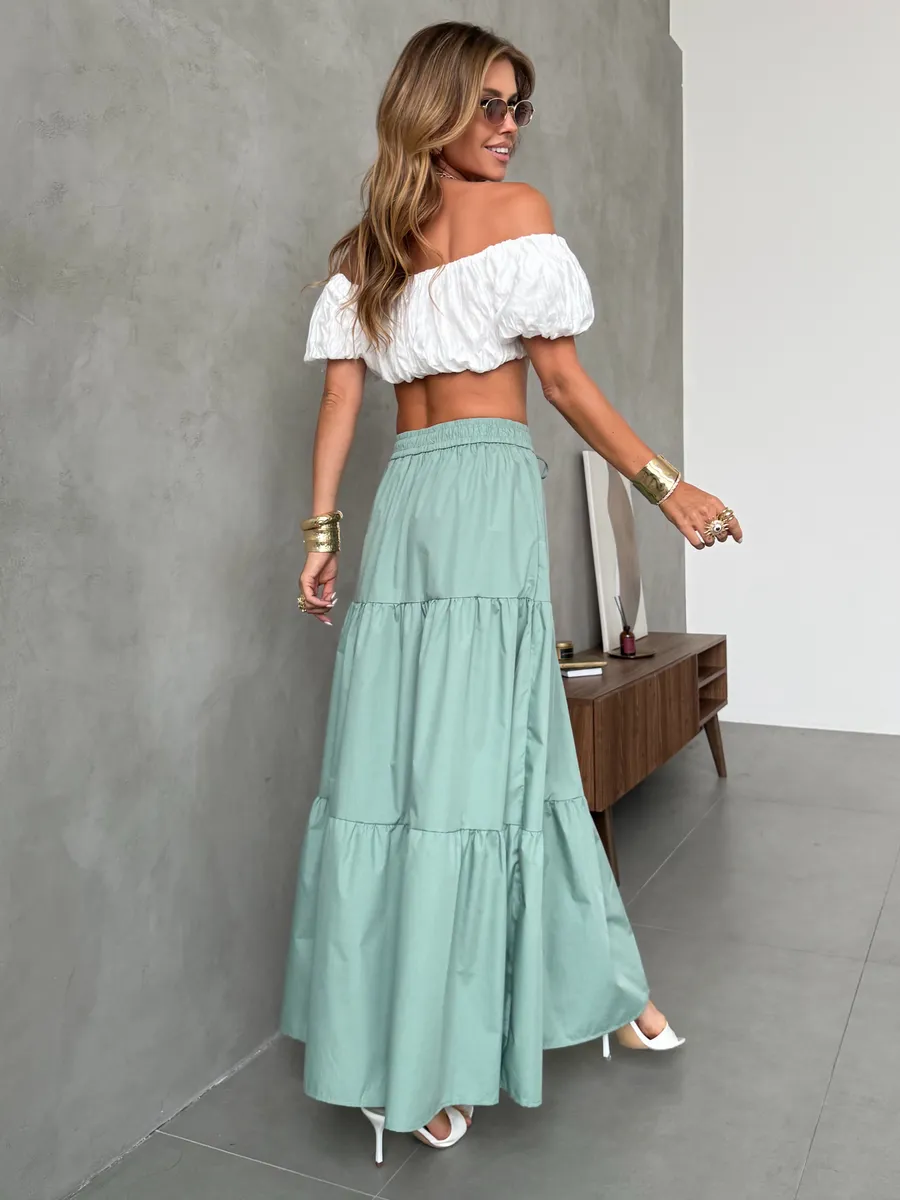 Мятная длинная летняя юбка макси