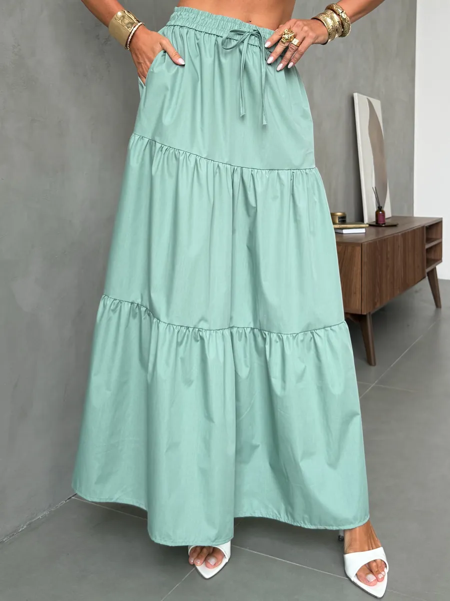 Мятная длинная летняя юбка макси