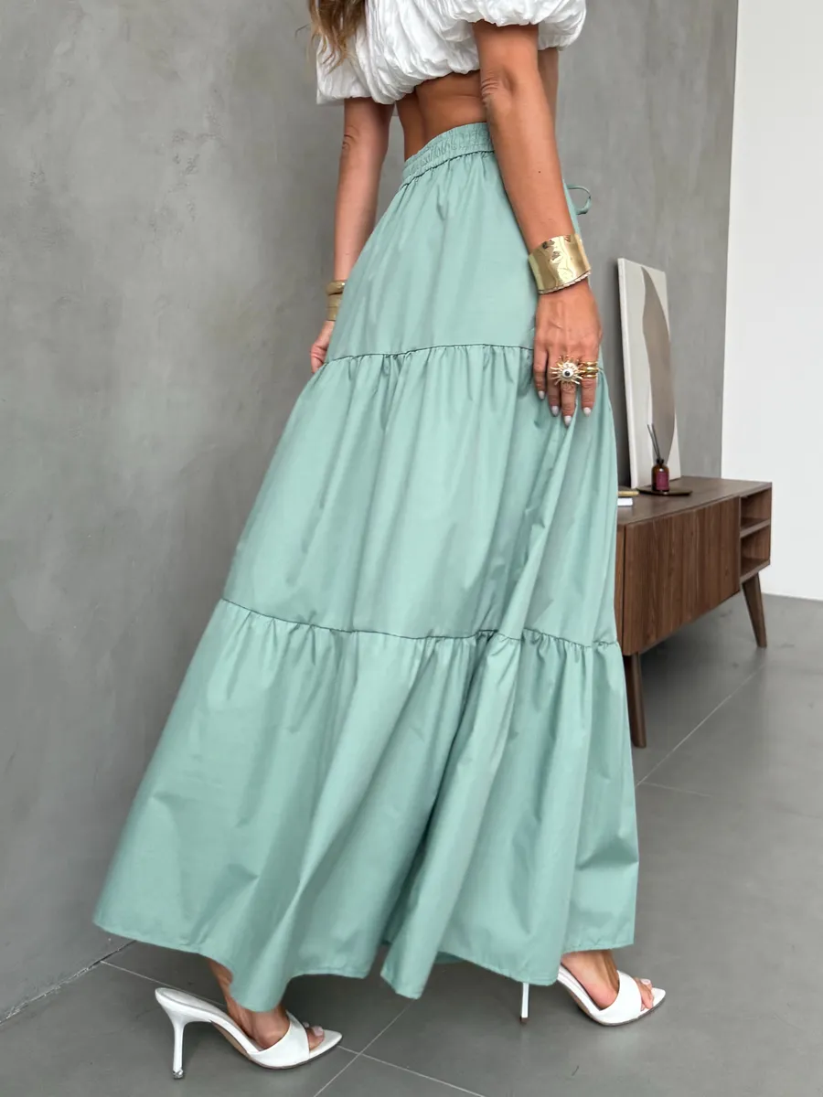 Мятная длинная летняя юбка макси