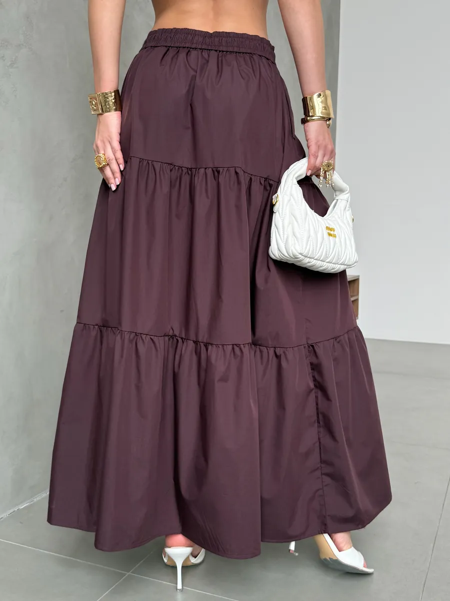 Коричневая длинная летняя юбка макси