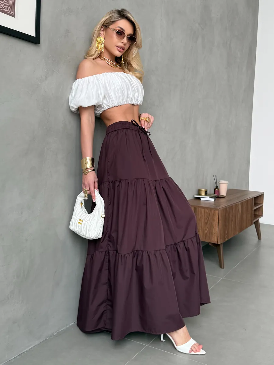 Коричневая длинная летняя юбка макси