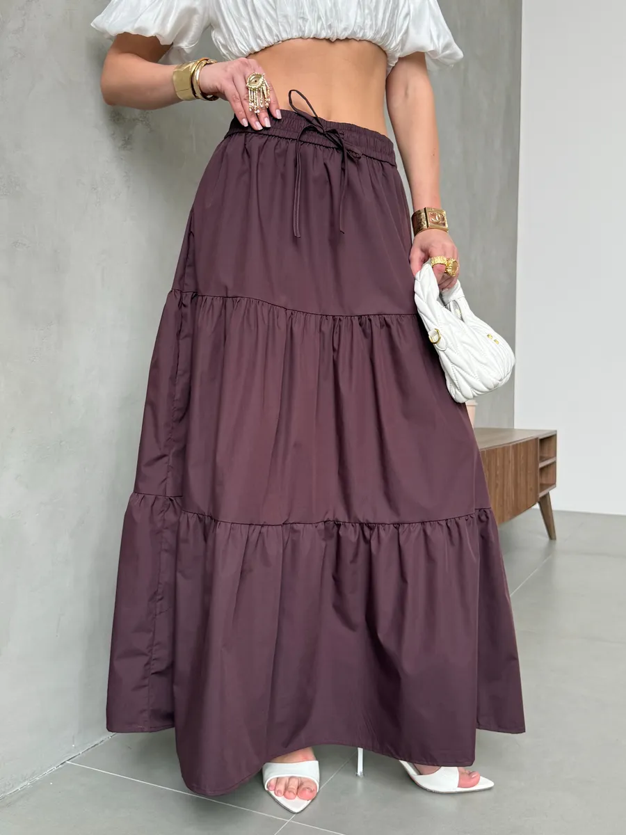 Коричневая длинная летняя юбка макси