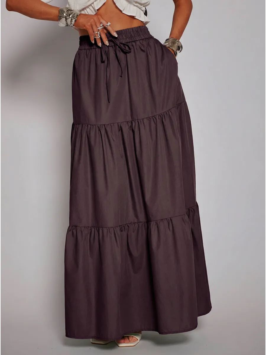 Коричневая длинная летняя юбка макси