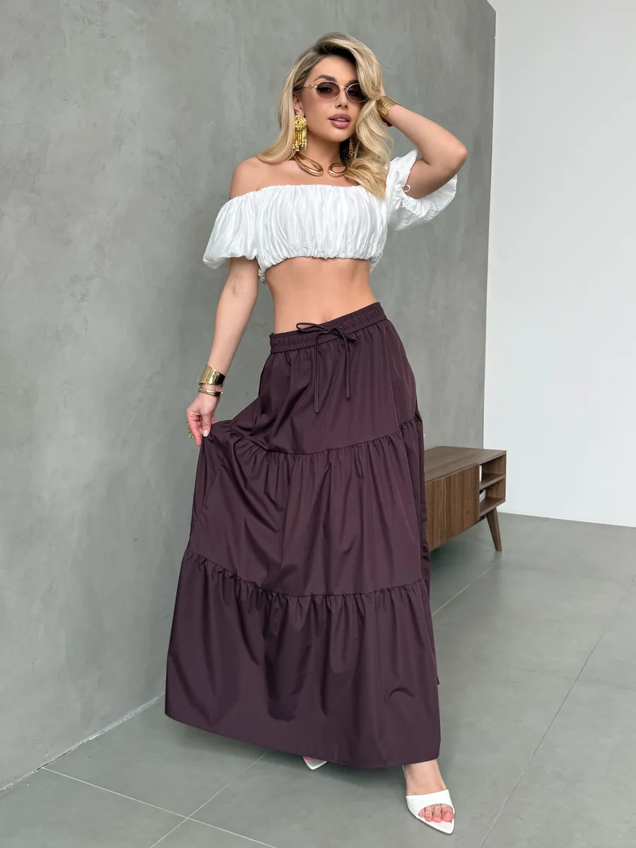 Коричневая длинная летняя юбка макси