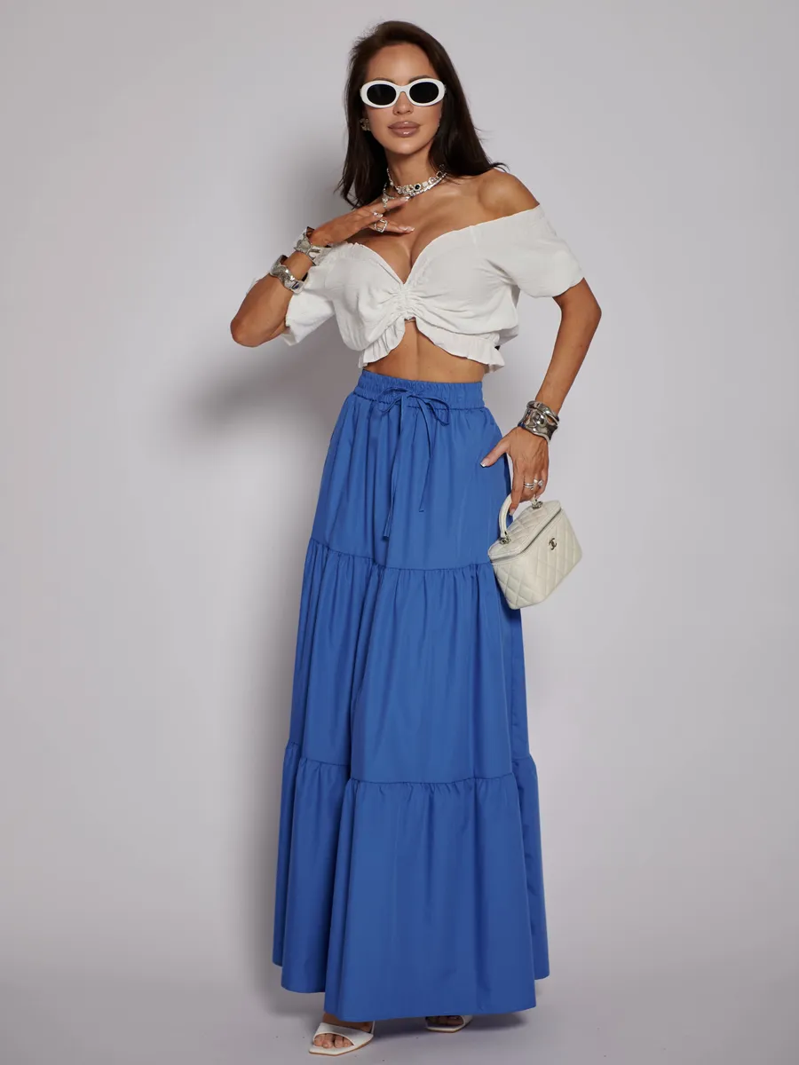 Синяя длинная летняя юбка макси