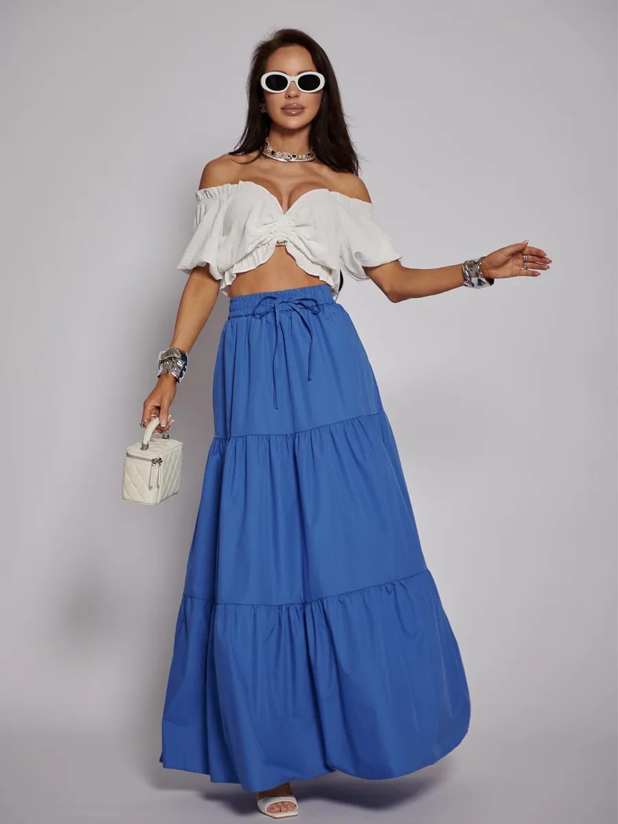 Синяя длинная летняя юбка макси