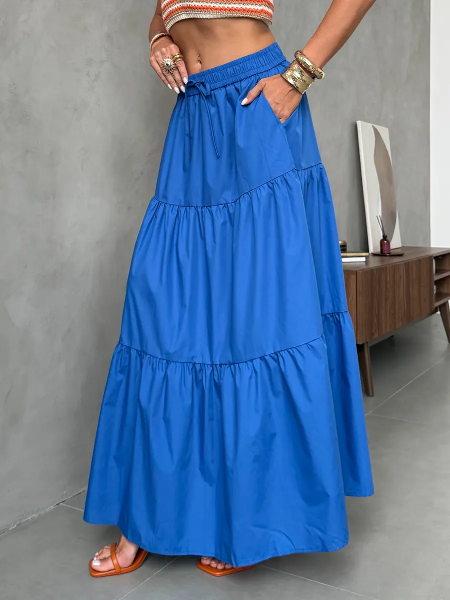 Синяя длинная летняя юбка макси