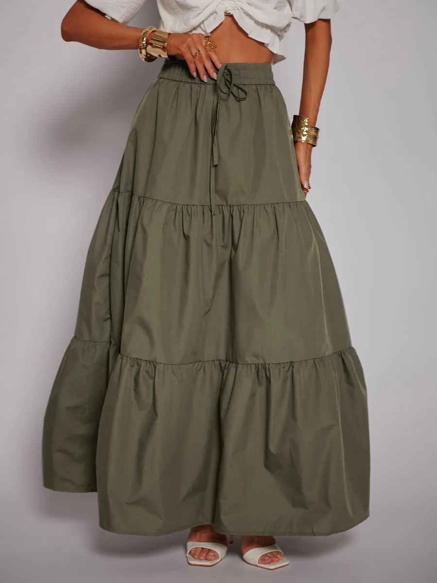 Хаки длинная летняя юбка макси
