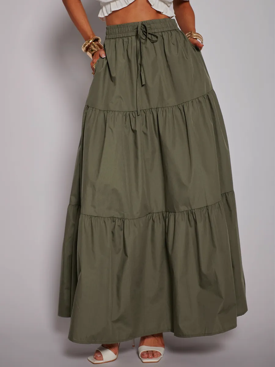 Хаки длинная летняя юбка макси