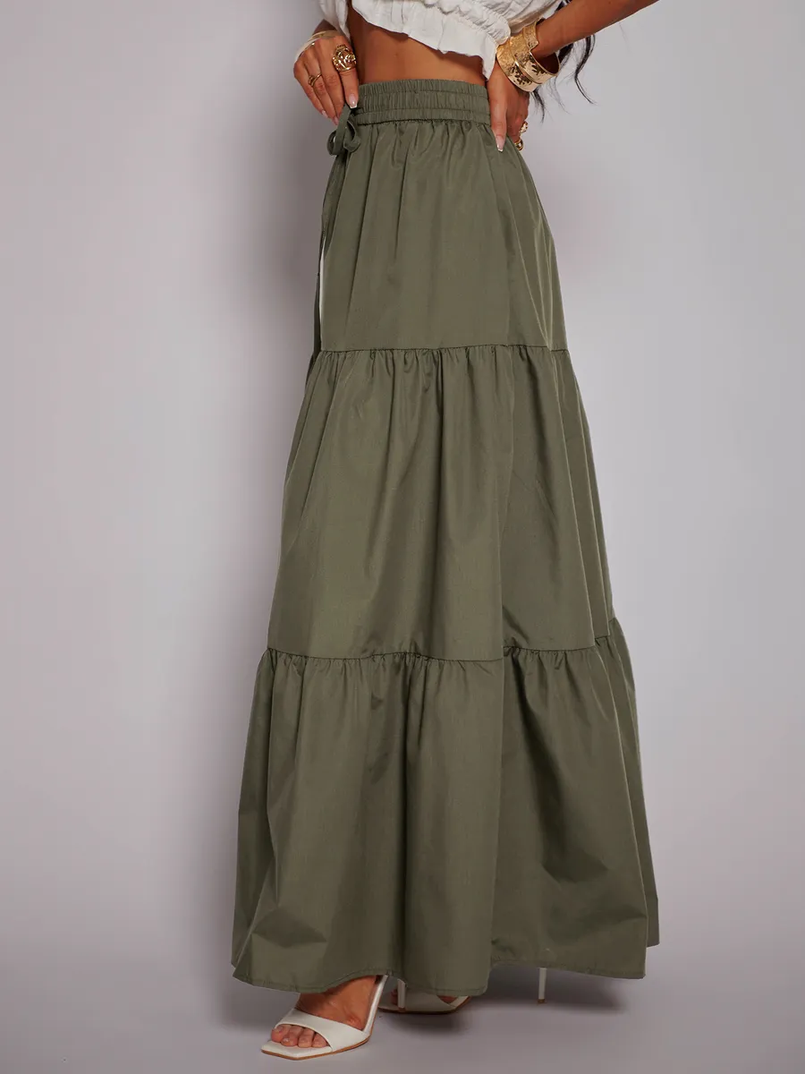 Хаки длинная летняя юбка макси